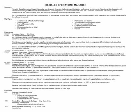 Senior sales manager resume example